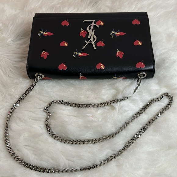 💯Authentic YSL Black Calfskin Printed Kate Medium, Black🍀 - Picture 7 of 17